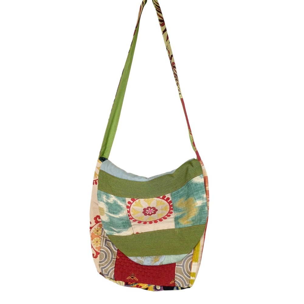 Boho Patchwork Shoulder Bag Multicolor Ikat Floral Bee Tapestry Hobo Handbag